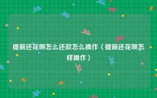 提前还花呗怎么还款怎么操作〈提前还花呗怎样操作〉