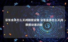 京东金条怎么关闭额度设置 京东金条怎么关闭额度设置功能