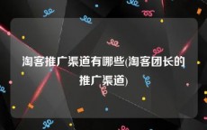 淘客推广渠道有哪些(淘客团长的推广渠道)