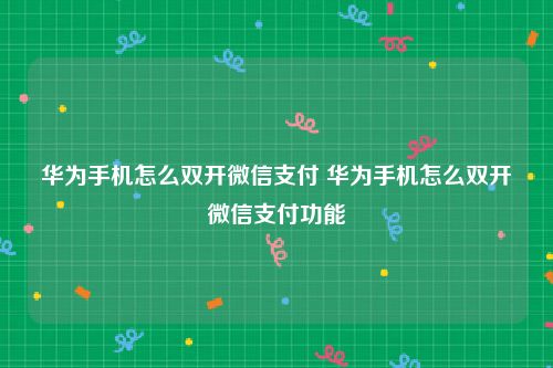 华为手机怎么双开微信支付 华为手机怎么双开微信支付功能