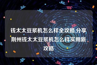 钱太太豆浆机怎么样全攻略,分享荆州钱太太豆浆机怎么样实用新攻略