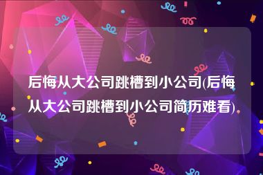 后悔从大公司跳槽到小公司(后悔从大公司跳槽到小公司简历难看)