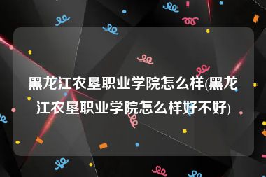 黑龙江农垦职业学院怎么样(黑龙江农垦职业学院怎么样好不好)