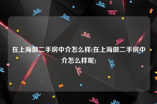 在上海做二手房中介怎么样(在上海做二手房中介怎么样呢)