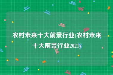 农村未来十大前景行业(农村未来十大前景行业2021)