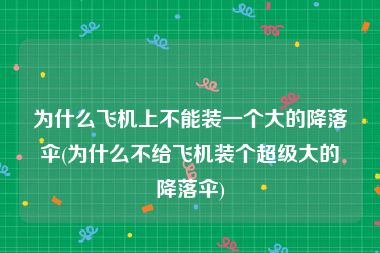 为什么飞机上不能装一个大的降落伞(为什么不给飞机装个超级大的降落伞)