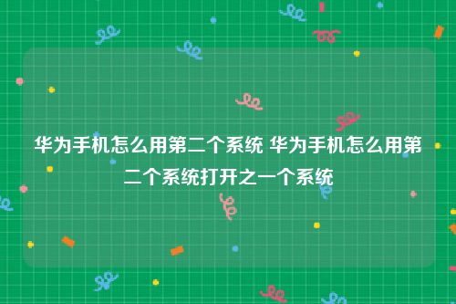 华为手机怎么用第二个系统 华为手机怎么用第二个系统打开之一个系统