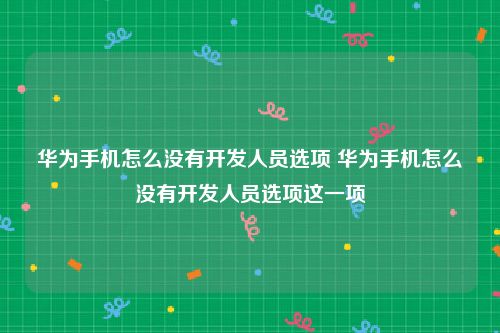 华为手机怎么没有开发人员选项 华为手机怎么没有开发人员选项这一项