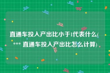 直通车投入产出比小于1代表什么( *** 直通车投入产出比怎么计算)