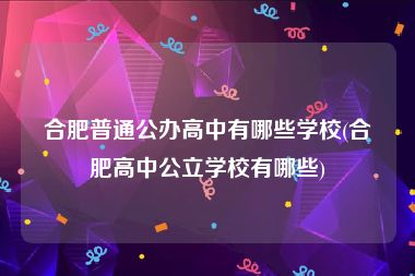 合肥普通公办高中有哪些学校(合肥高中公立学校有哪些)