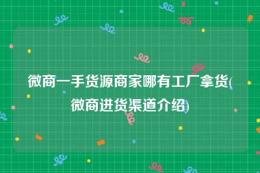 微商一手货源商家哪有工厂拿货(微商进货渠道介绍)