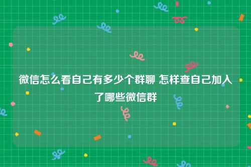 微信怎么看自己有多少个群聊 怎样查自己加入了哪些微信群